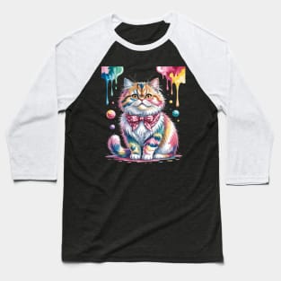 Womens Paint Art British Longhair Cat Highland Straight Baseball T-Shirt